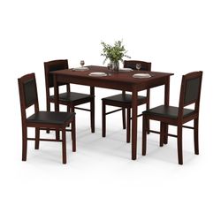 5-Piece Dining Set for 4 with Rubber Wood Legs – New