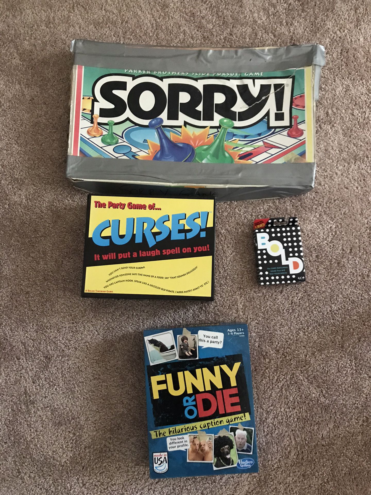2$ Each - Board Games (sorry,curses,bold,funny Or Die)