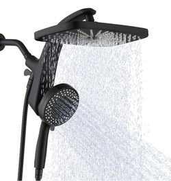 Matte Black Dual Rainfall Shower Head with Handheld Spray