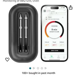 CHEF iQ Smart Wireless Meat Thermometer with 2 Ultra-Thin Probes, Unlimited Range Bluetooth Meat Thermometer, Digital Food Thermometer for Remote Moni
