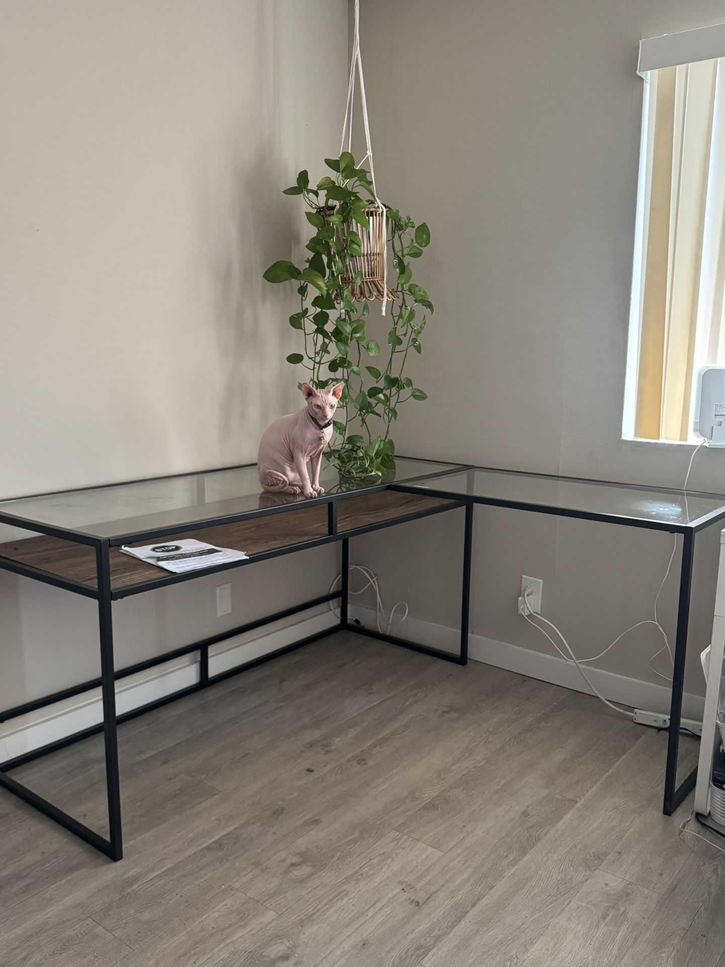 NEW L-Shaped Glass Top Desk – Industrial Style