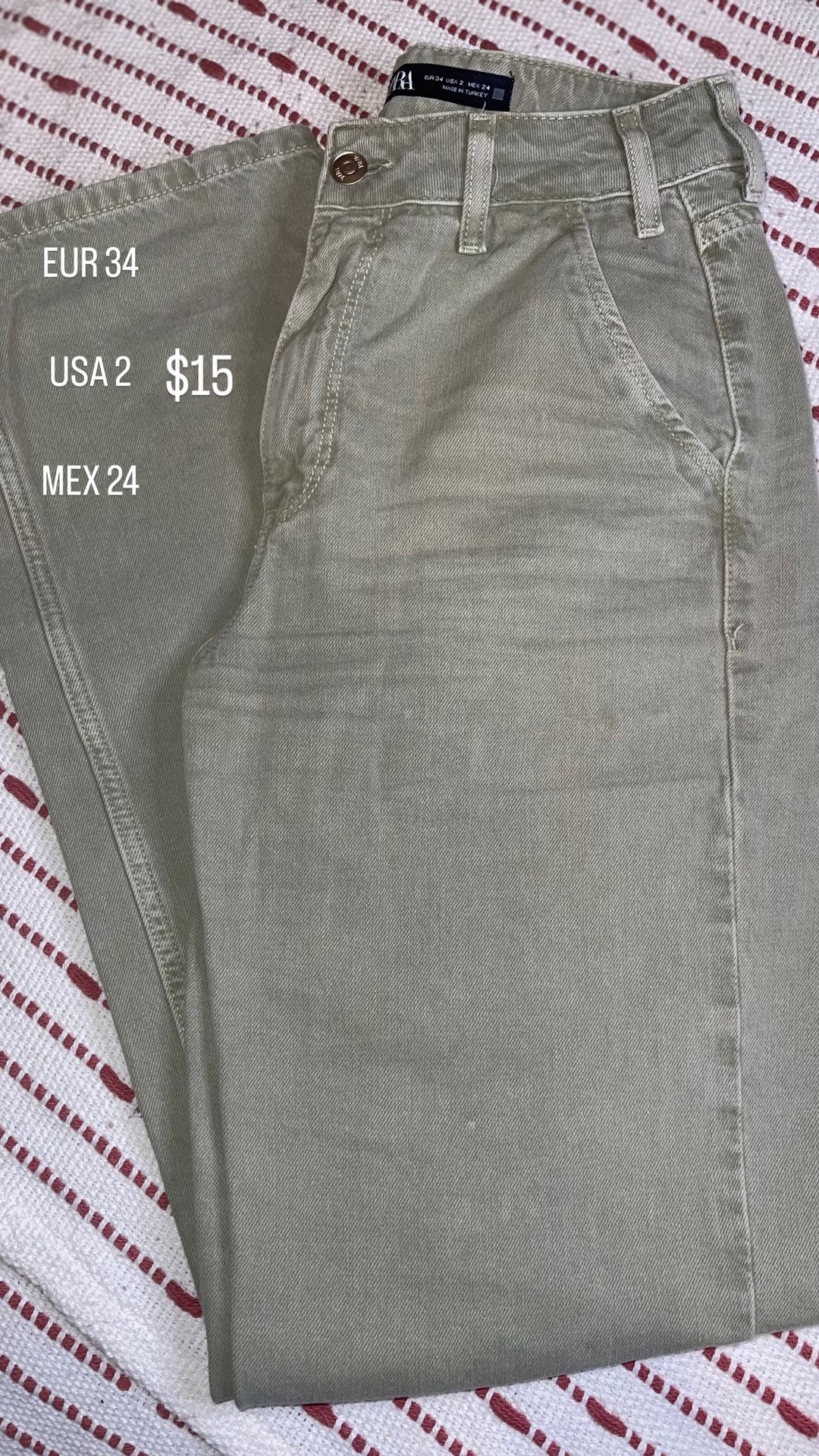 Green Zara Jeans, Size: EUR: 34, USA:2, MEX: 24, HIGH-RISE, PRICE: $15