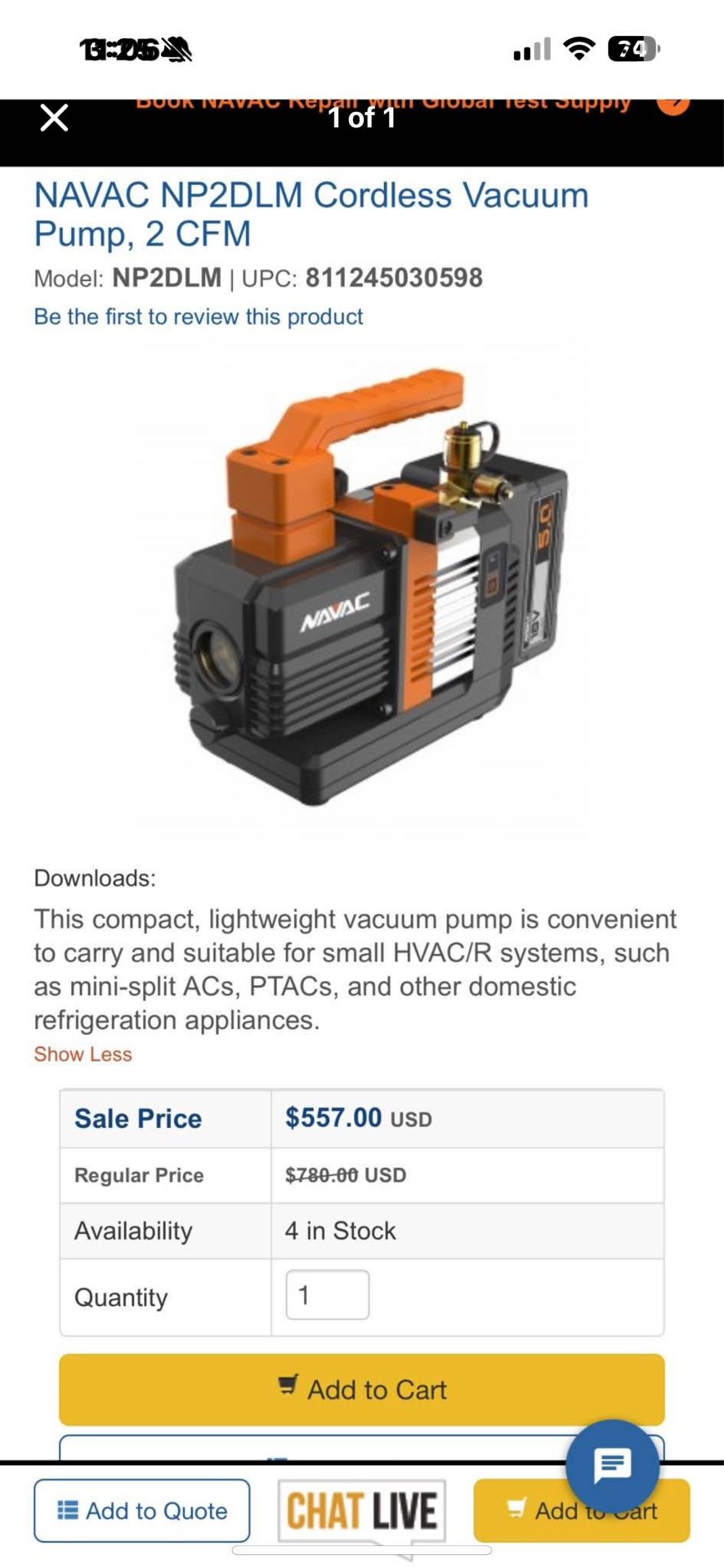 NAVAC BATTERY POWERED HVAC VACUUM