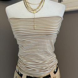 American Eagle Outfitters Women's Tan and Cream Crop-top（s86）83