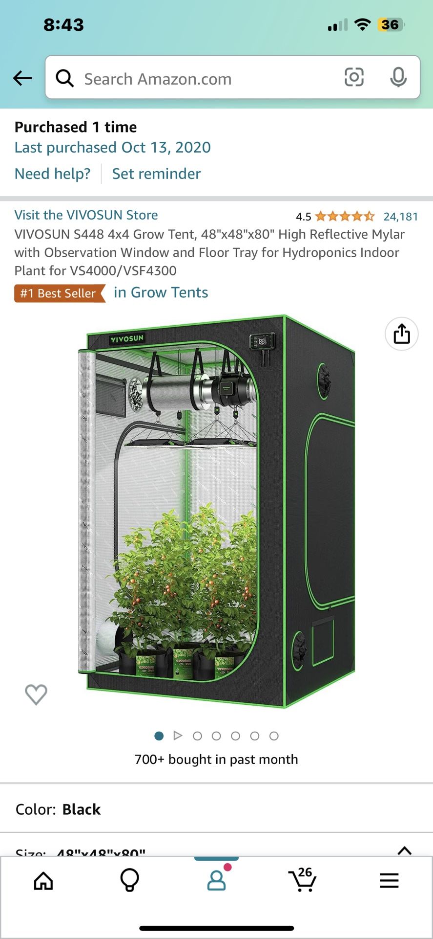 VIVOSUN S448 4×4 Grow Tent, 48"×48"×80" High Reflective Mylar with Observation Window and Floor Tray for Hydroponics Indoor Plant