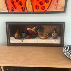 Midcentury Original LOIS RIKE BROWN , Still Life Oil Painting On Wood 33"x14"