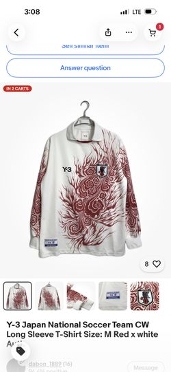 Y-3 Japan National Soccer Team CW Long Sleeve T-Shirt Size: M Red x white Auth