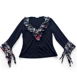 ✨Y2K SEQUIN ZEBRA FLORAL RUFFLE LONG SLEEVE TOP FLAIR SLEEVE WHIMSY FAIRY CORE✨ 