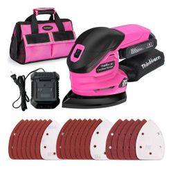 Cordless Detail Sander - 20V Electric Hand Sander with 22Pcs Sandpapers, 12000 Hot Pink New In Box