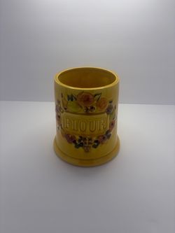 Vintage 1967 Los Angeles Pottery “Autumn Harvest” Flour Canister – Yellow Raised Fruit Ceramic