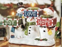 *NEW PICS ADDED!* Yankee Candle Joy Hope Love Christmas 3 Snowmen Tea Light Holder 🎄☃️❤️