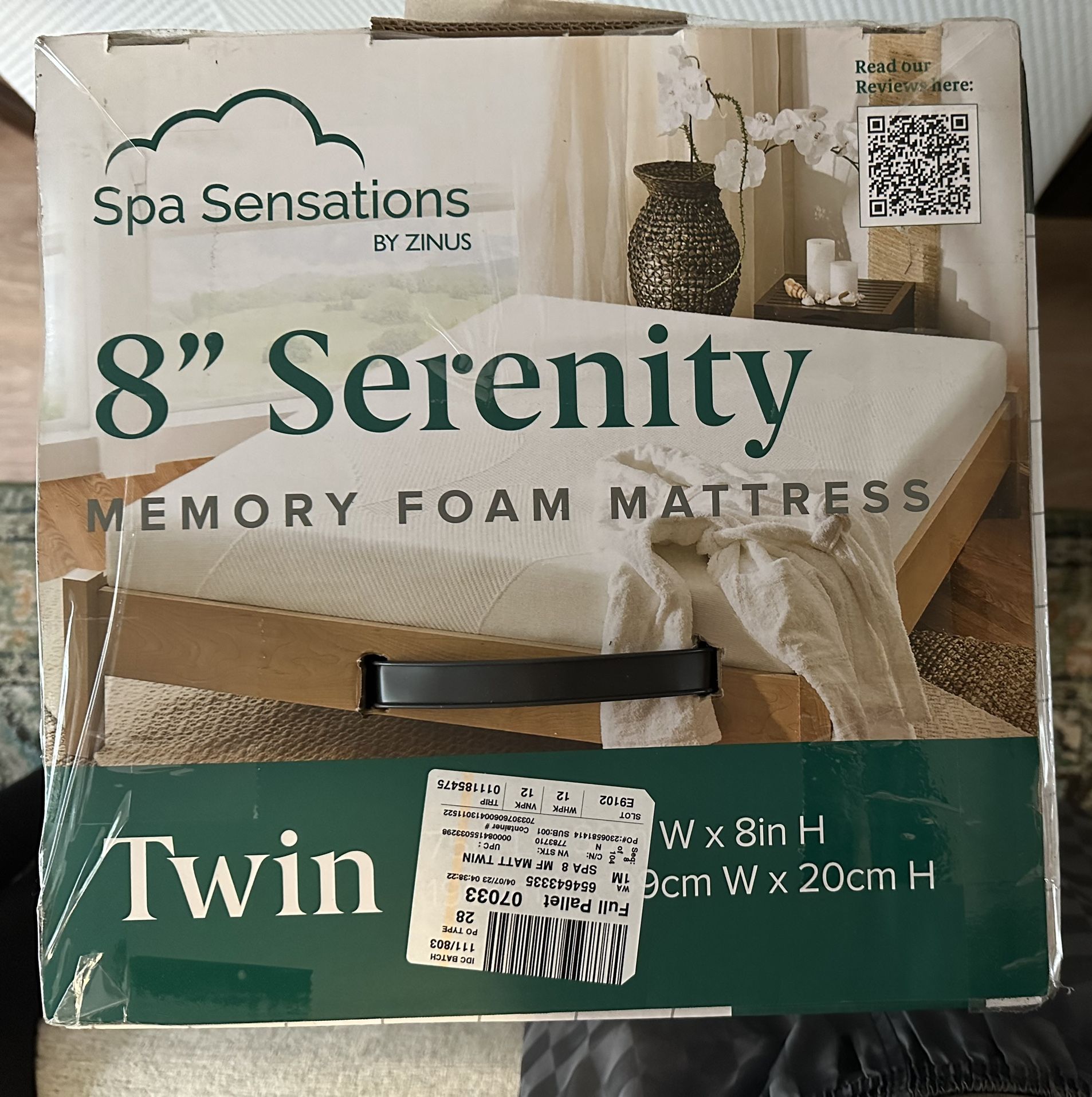 LIKE NEW: Twin Memory Foam Mattress “Spa Sensations” 8” Serenity Certa, Sleep Train, Sealy, Purple, Pillow, Comforter, Duvet, Blanket