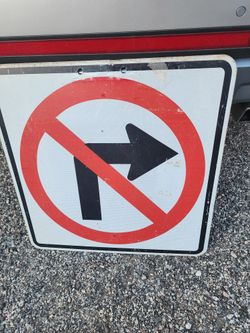 VINTAGE Black & Red Original Retired Road Street Sign ~ No Right Turn 24" X 24"