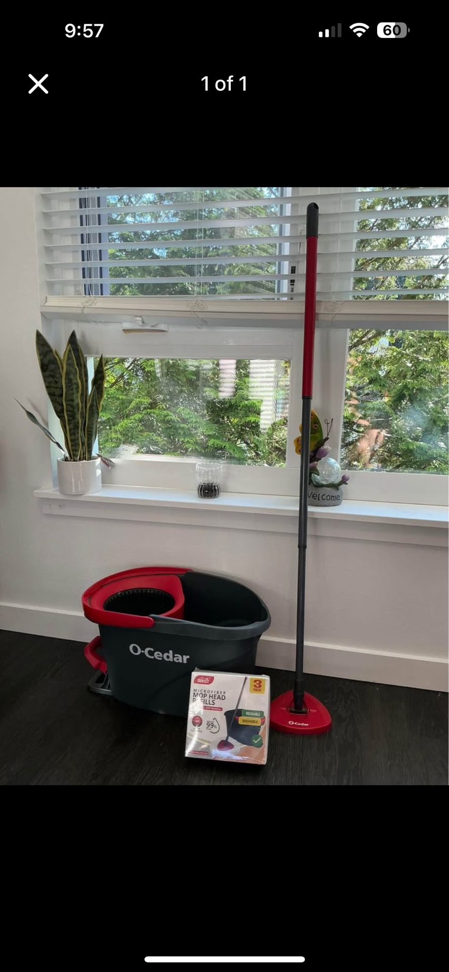 Mop + Bucket + 3 Brand New Replacement Mop Heads