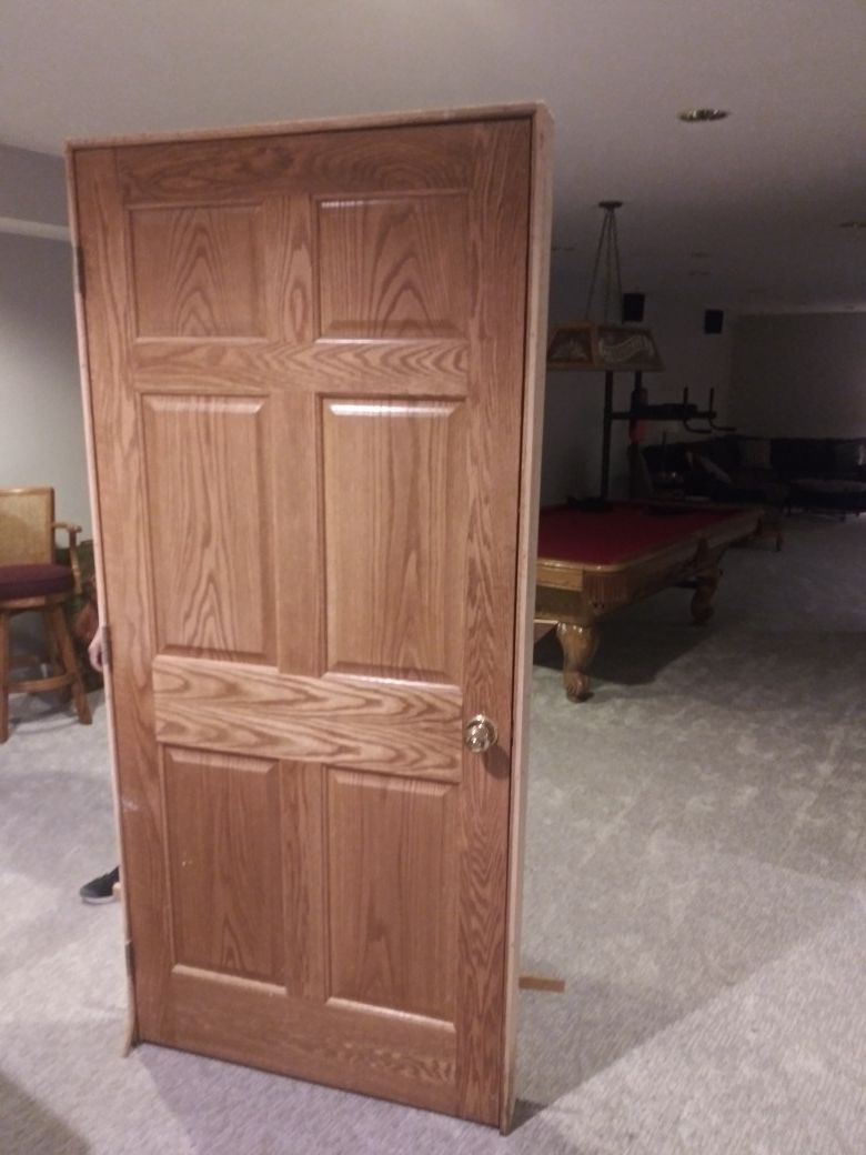 Solid oak 6 panel interior doors, 1 36- in 2 27 in and 1 24-in in