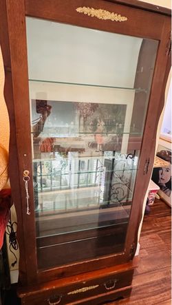 Wood Display Cabinet with Glass Shelves