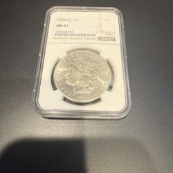 1884 CC Morgan Silver Dollar MS61 NGC
