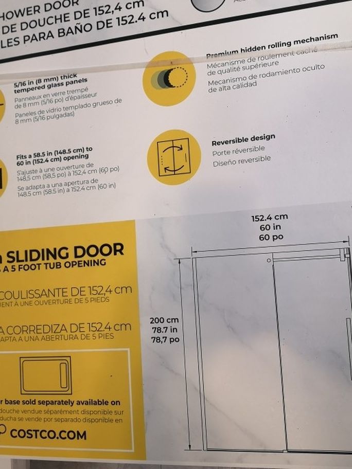 OVE Decors Dayton 60" Premium Glass Sliding Shower Door - Satin Nickel