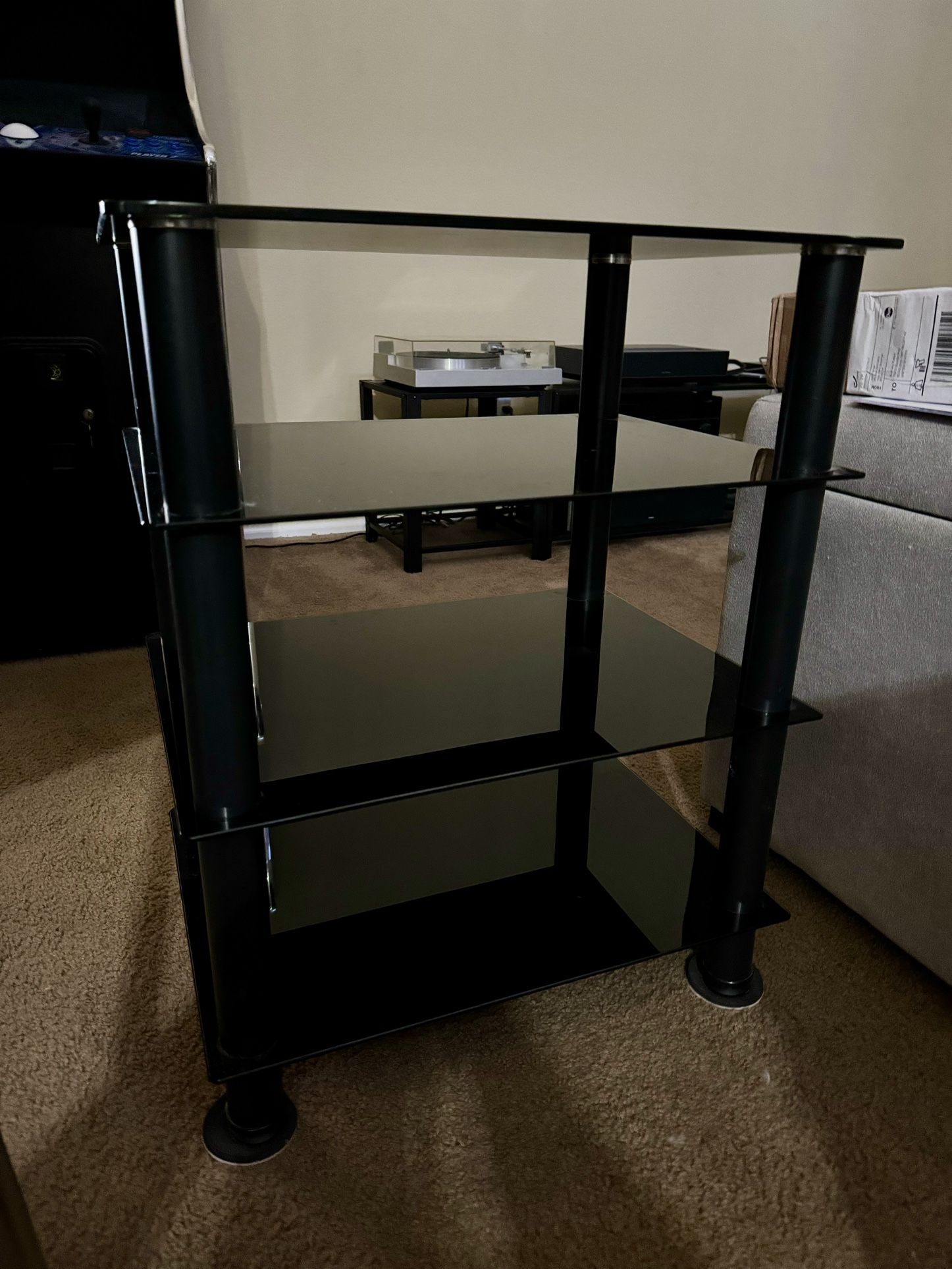 4-Tier Media Stand Audio/Video Component Cabinet with Glass Shelf for/Apple Tv/Xbox One/ps4