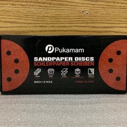 PUKAMAM 120 Pcs 5 inch Sanding Discs 40 Grit 8 Hole Hook and Loop Round Sandpape