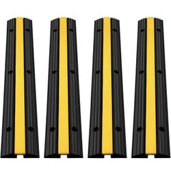 VEVOR 4 Pack of 1-Channel Rubber Cable Protector Ramps Heavy Duty 22046Lbs Load Capacity Cable Wire Cord Cover Ramp Speed Bump Driveway Hose Cable Ram