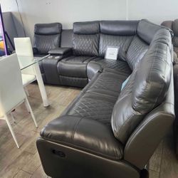 Grey Leather Sofa Sectional Recliner 🔥FINANCING AVAILABLE 