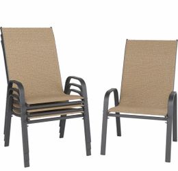 Chairs Set of 4, Outdoor Dining Chairs Stackable for All Weather, Breathable Metal Modern Outside Furniture Chair for Pool Side, Garden, Backyard Deck