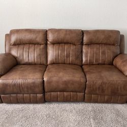 Tan Reclining Sofa with Heat and Massage