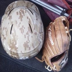 Under Armour Batting Helmet And Mizuno Glove 