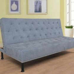 Brand New Indigo Flannel Fabric Nail Studded Sofa Bed 