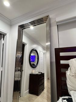Large Floor Mirror with Silver Chrome Frame