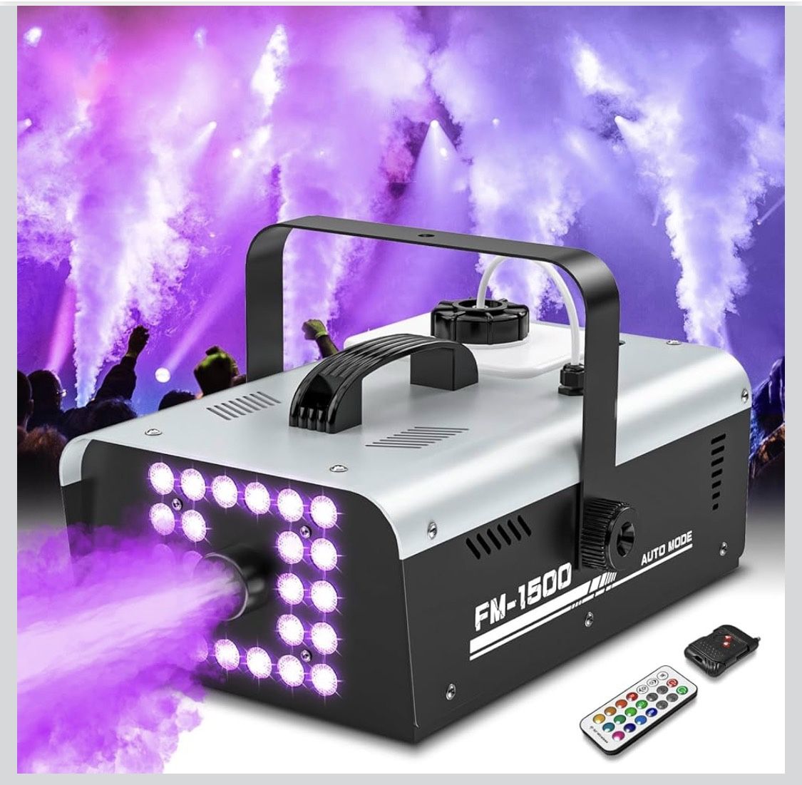Fog Machine Halloween Outdoor Indoor, 1500W Smoke Machine Fog with 24 LEDs Strobe Lights and Remote for DJ Party Disco Stage Wedding