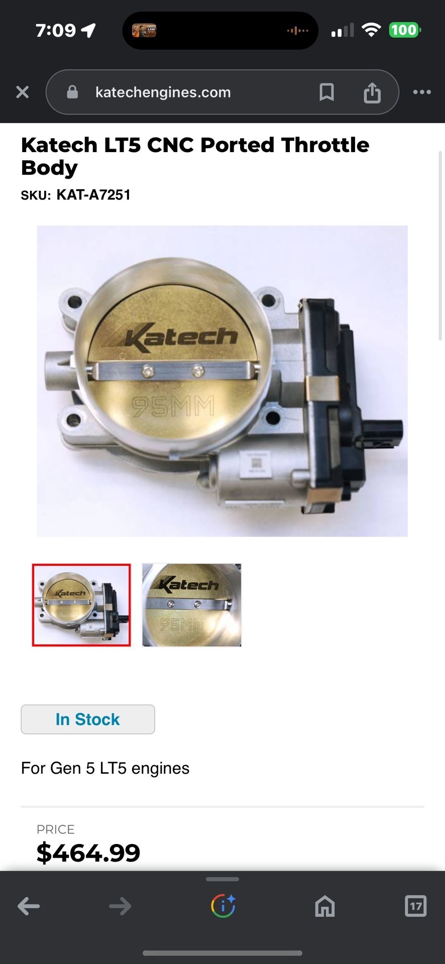 Katech LT5 CNC Ported 95mm Throttle Body