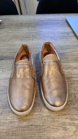 Michael Kors Women’s 6.5 Rose Gold Metallic Genuine Leather Slip-On Sneakers