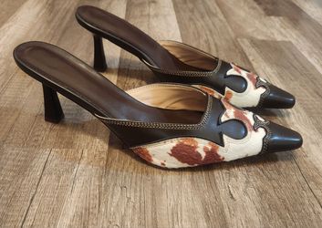 Western Cowhide Leather Pointed-Toe Mule Heels