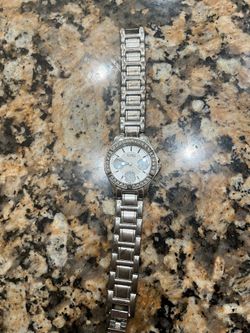 Diamonique cubic, zirconia bezel stainless steel women’s watch