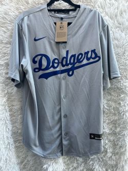 Nike Dodgers Grey Jersey with Royal Blue Script Small