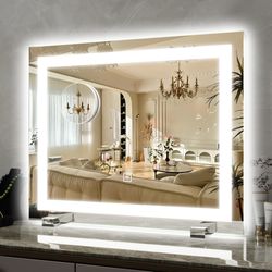 ROLOVE 22x20 Inch Lighted Vanity Mirror, 3-Mode Touch Dimming LED Lighting, Large Makeup Mirror For Dressing Room, Tabletop Or Wall-Mounted, White