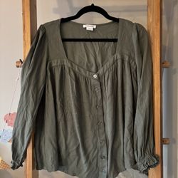 Long Sleeve Olive Maternity Blouse 