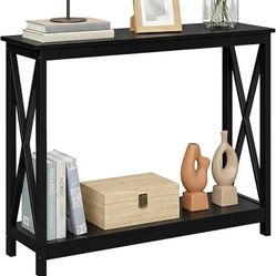 Sofa Side Console Table with 2 Storage Shelves Narrow Accent Table for Entryway/Hallway/Living Room, 39.3in L x 11.8in W x 31.6in H, Black