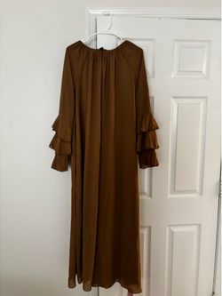 Brown Chiffon Maxi Dress with Ruffle Sleeves
