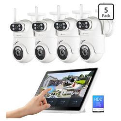 ☆ Wireless Security Camera System with 10" Touchscreen Monitor, Dual Lens 2K Security Cameras Wireless Outdoor with 2.4/5GHz WiFi, 360° PTZ, Auto Trac