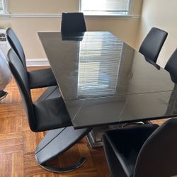 Contemporary Dining Set With Marble Table And Extendable Table