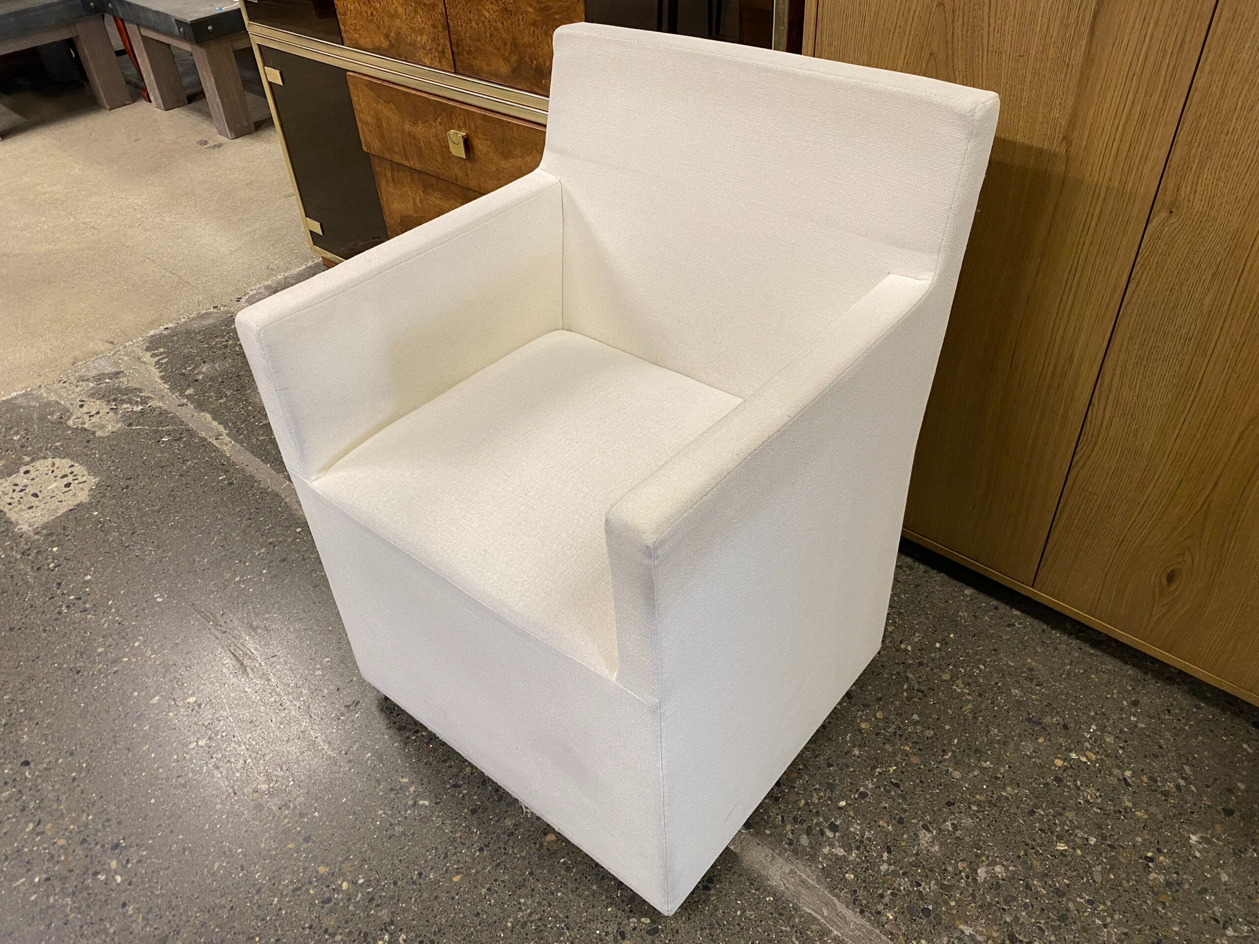 RESTORATION HARDWARE Ellison Track Arm Fabric Dining Chair w/ Casters