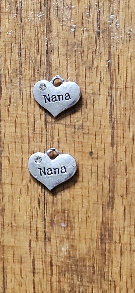 2 gemstone Nana heart love charms you can make earrings necklaces wine indicators put on keychains silver color zinc alloy other charms are available 