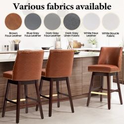 Pellebant 30.6'' H Solid Wood Swivel Bar Stool with Back, brown color