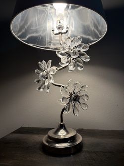 Crystal Flower Table Lamp with Silver Shade