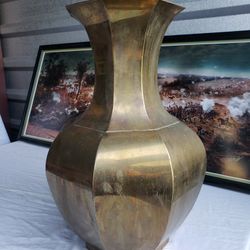 15" Brass  Octagonal Urn Vase Hong Kong