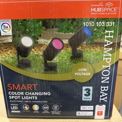 Hampton Bay Smart 450 Lumens Black LED Color Changing Low Voltage Outdoor Spotlight Powered by Hubspace (3-Pack)