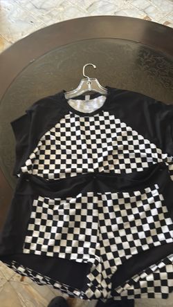 Black & White Checkered Two-Piece Swimsuit Set